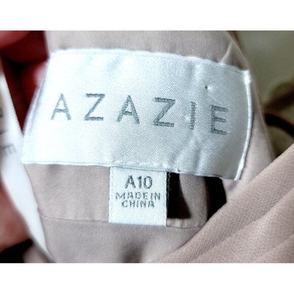 Azazie Bridesmaid Dress A10 Long Lace Pleated Romantic Taupe Chiffon Flowy Femme - Picture 3 of 16